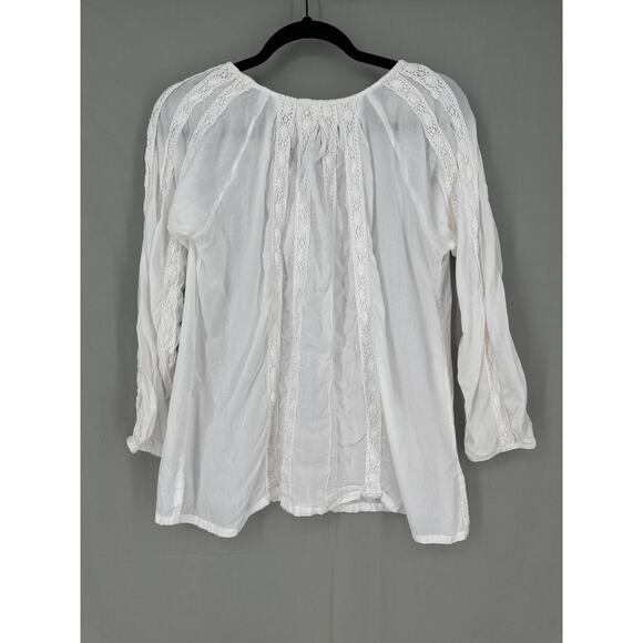 Sundance Top Womens Medium White Eyelet Long Sleeve Cotton Cottage Boho - Picture 3 of 7
